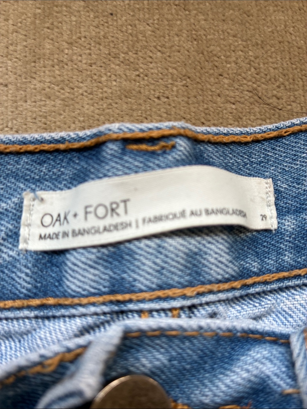 OAK + FORT Light Wash Blue Denim Jeans with Contrast Stitching